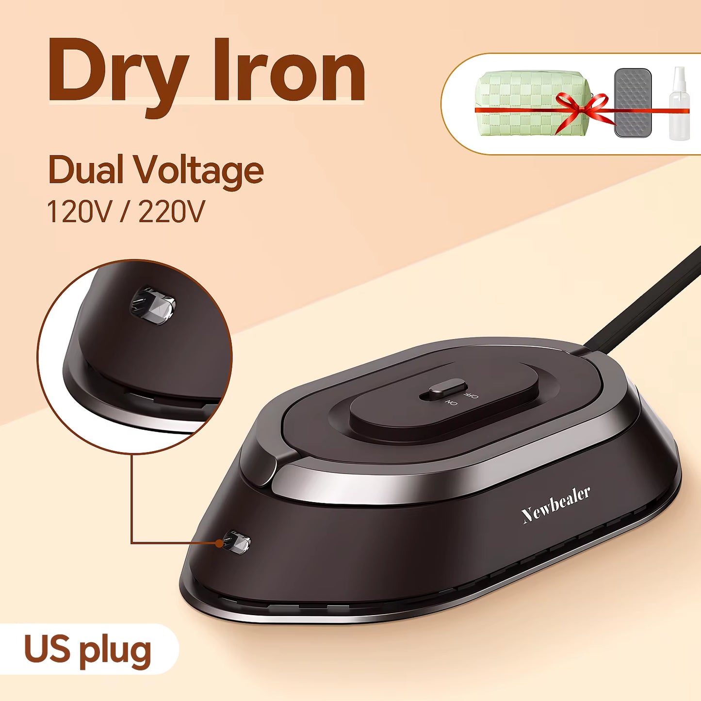 Portable Electric Iron Dual Voltage 110V/220V 30S Preheating Non-Steam Travel Mini Dry Iron for Quilting Sewing Clothes