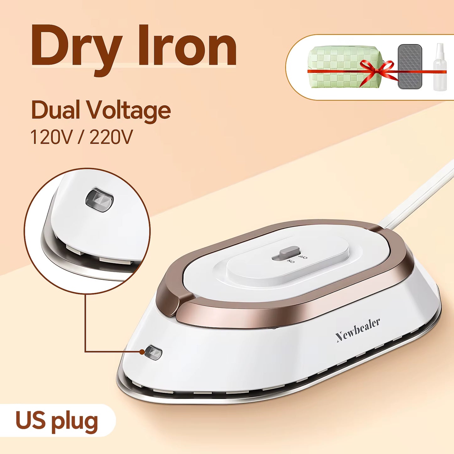Portable Electric Iron Dual Voltage 110V/220V 30S Preheating Non-Steam Travel Mini Dry Iron for Quilting Sewing Clothes