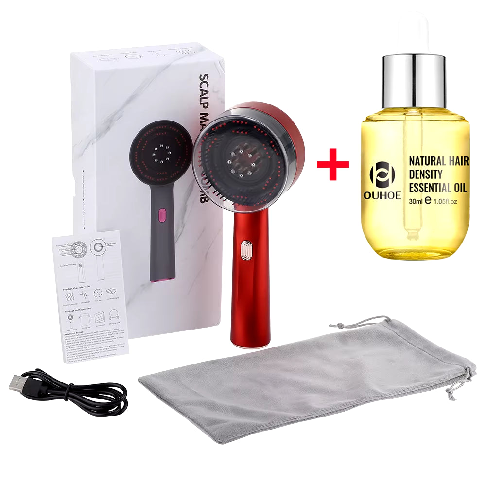 Electric Vibration Massage Comb with Hair Growth Oil Red Light Laser Therapy Scalp Liquid Applicator Brush Hair Follicle Comb