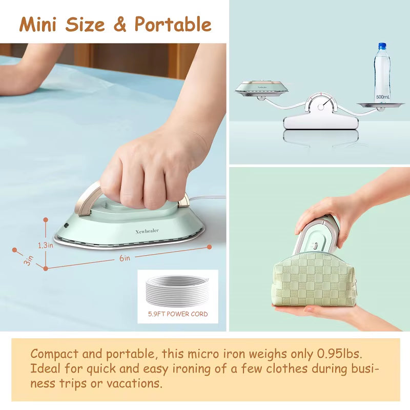 Portable Electric Iron Dual Voltage 110V/220V 30S Preheating Non-Steam Travel Mini Dry Iron for Quilting Sewing Clothes