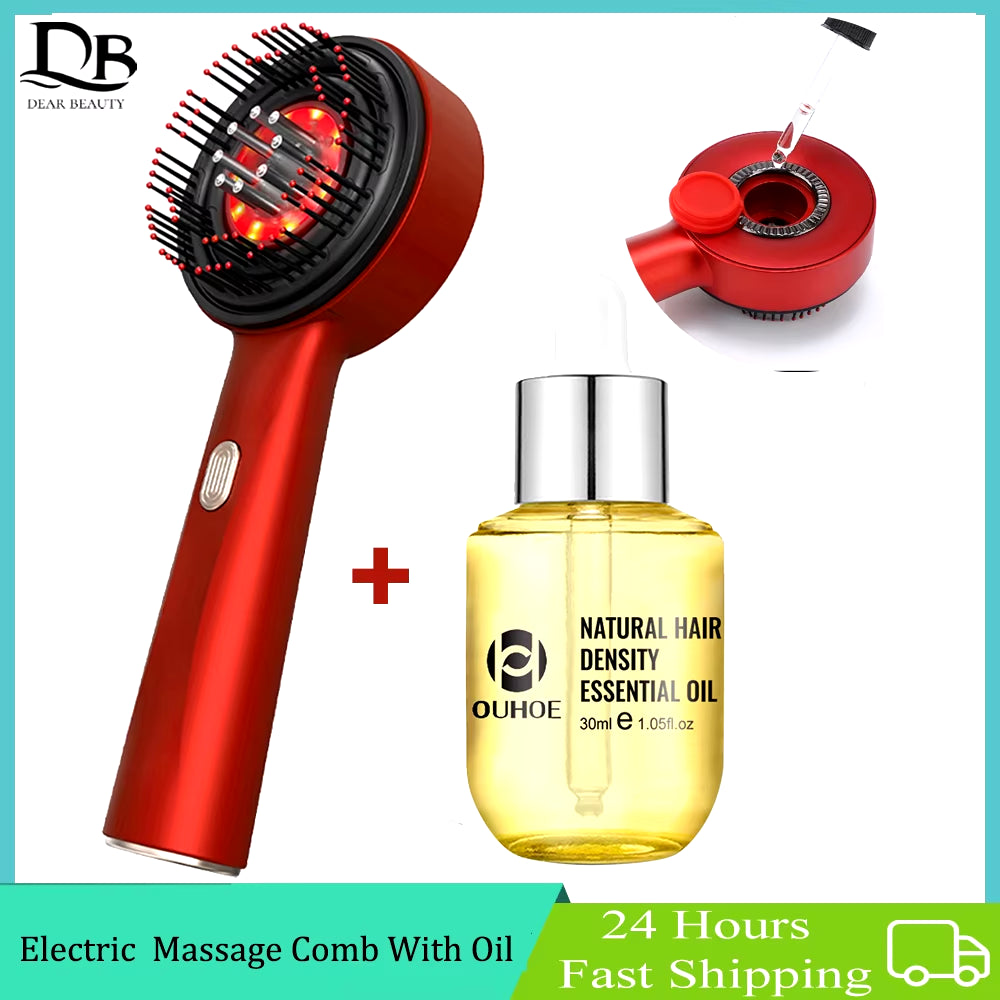 Electric Vibration Massage Comb with Hair Growth Oil Red Light Laser Therapy Scalp Liquid Applicator Brush Hair Follicle Comb