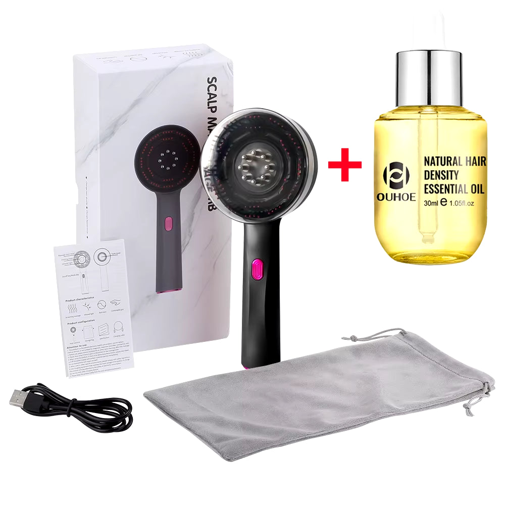 Electric Vibration Massage Comb with Hair Growth Oil Red Light Laser Therapy Scalp Liquid Applicator Brush Hair Follicle Comb